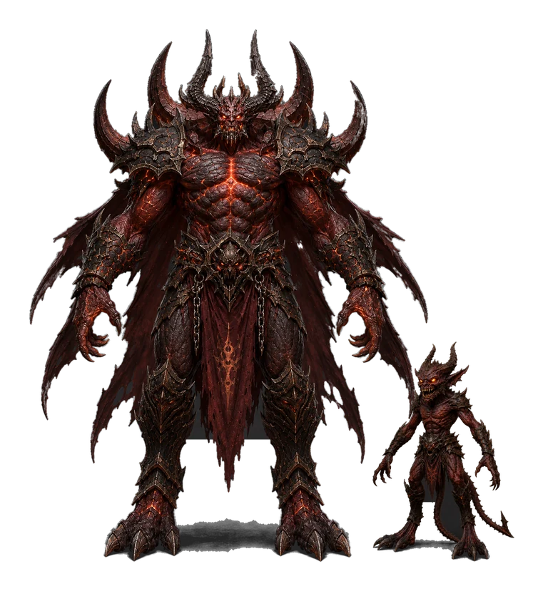 The demon lord with a demon imp beside him, to scale