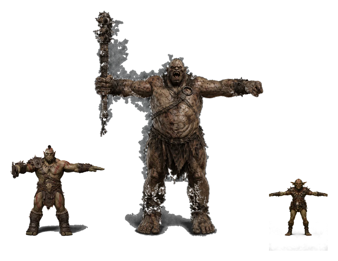 An ogre, an orc and a goblin